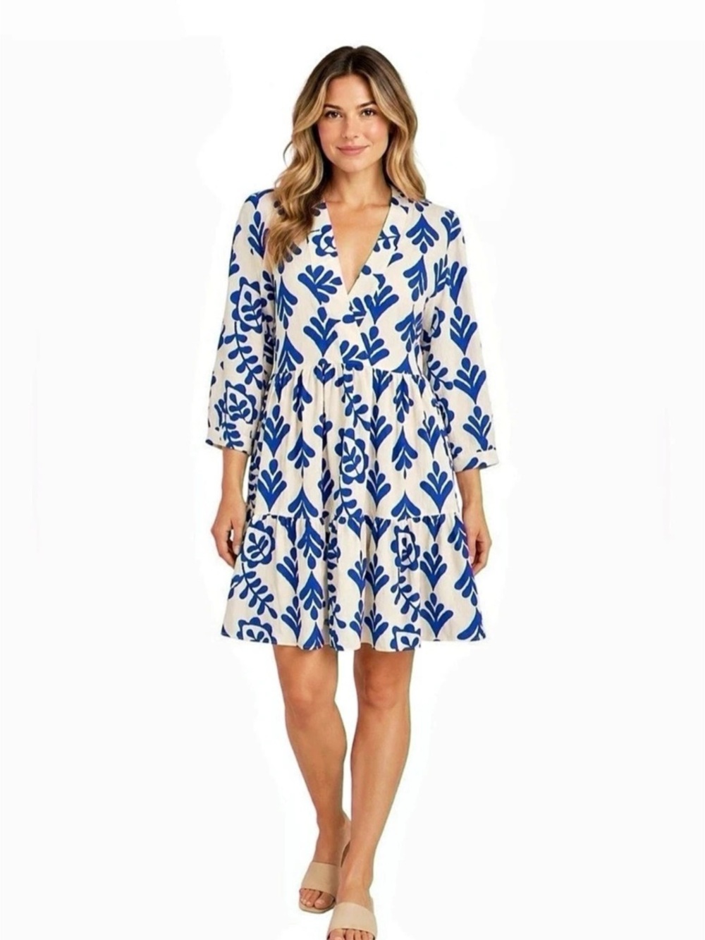 ZARA Printed Short Dress Blue & White Floral Mini Dress NWT